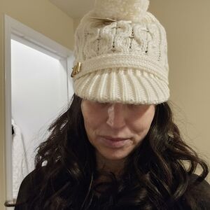 Michael Kors Ivory Knit Pom-Pom Hat